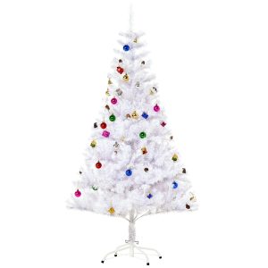 Kunstigt juletræ, grantræ, 150 cm med fod inklusive dekoration (150 cm, hvid/juletræ)