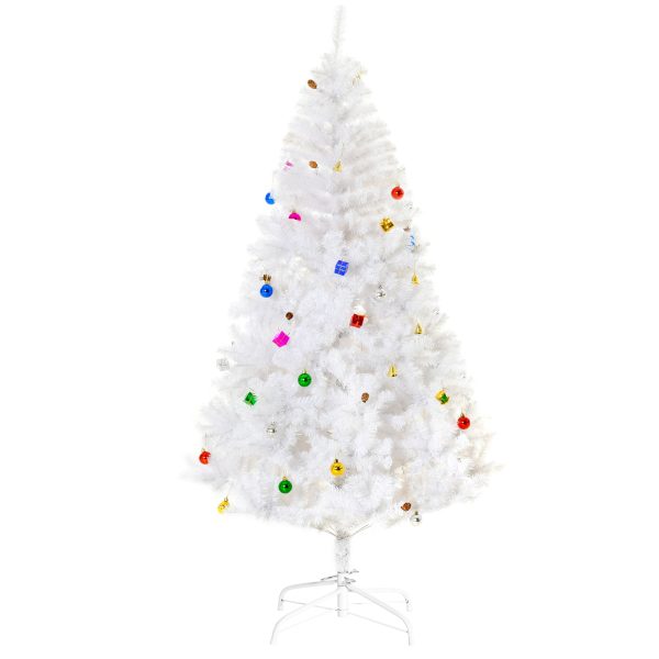 Kunstigt juletræ grantræ 180 cm med fod inklusive dekoration (180 cm, hvid/juletræ 1)