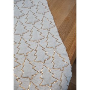 Glitter Juletræ Bordløber Hvid/Guld