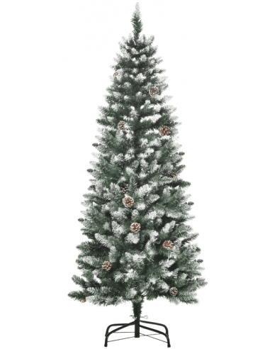 Kunstigt juletræ med sne og kogler H150 x Ø69 cm - Grøn/Hvid