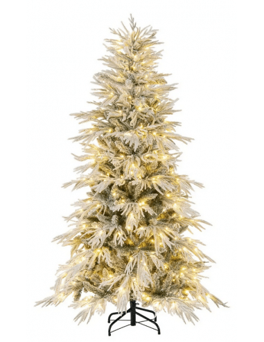 Kunstigt juletræ med sne og led lys H180 x Ø106 cm - Grøn/Hvid