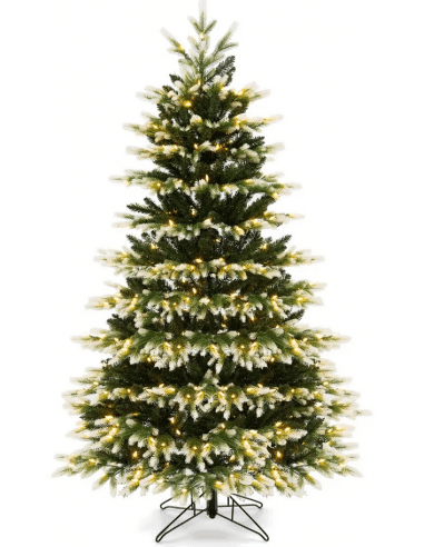 Kunstigt juletræ med sne og led lys H180 x Ø118 cm - Grøn/Hvid