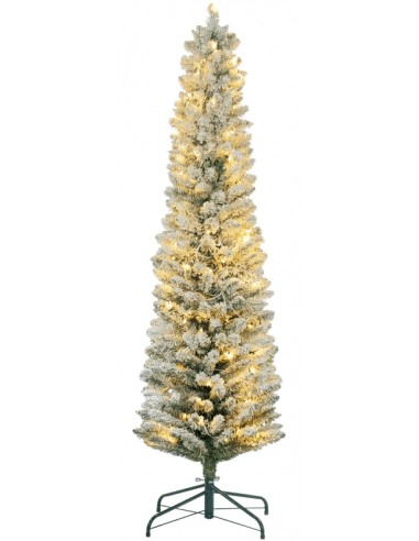 Kunstigt juletræ med sne og led lys H180 x Ø52 cm - Grøn/Hvid