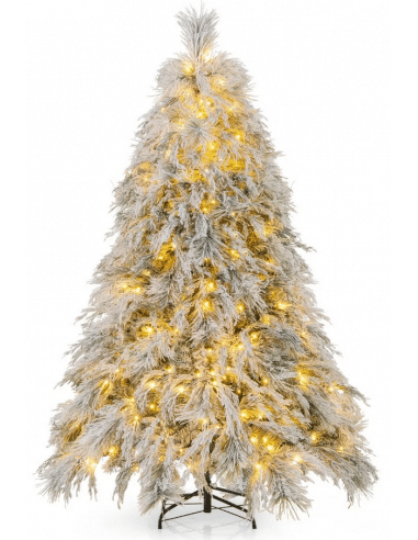 Kunstigt juletræ med sne og led lys H192 x Ø110 cm - Grøn/Hvid