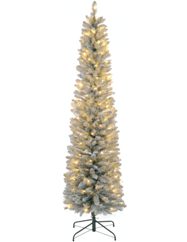 Kunstigt juletræ med sne og led lys H210 x Ø57 cm - Grøn/Hvid