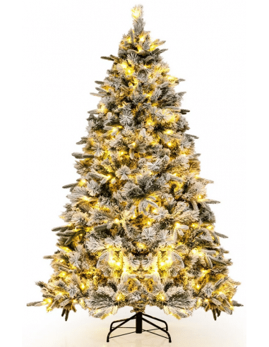 Kunstigt juletræ med sne og led lys H215 x Ø130 cm - Grøn/Hvid