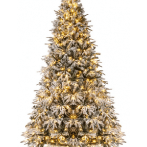 Kunstigt juletræ med sne og led lys H270 x Ø170 cm - Grøn/Hvid