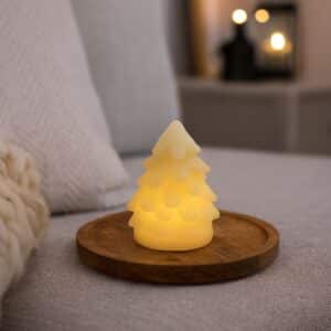 LED Juletræ lys, blinkende flammeeffekt, hvid - Højde 9cm, Ø6,5cm, ægte stearin