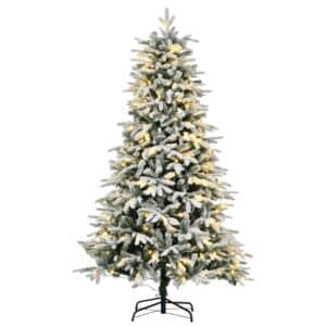 Kunstigt juletræ, inklusive kunstig sne og LED-lys, 180 cm, grøn og hvid