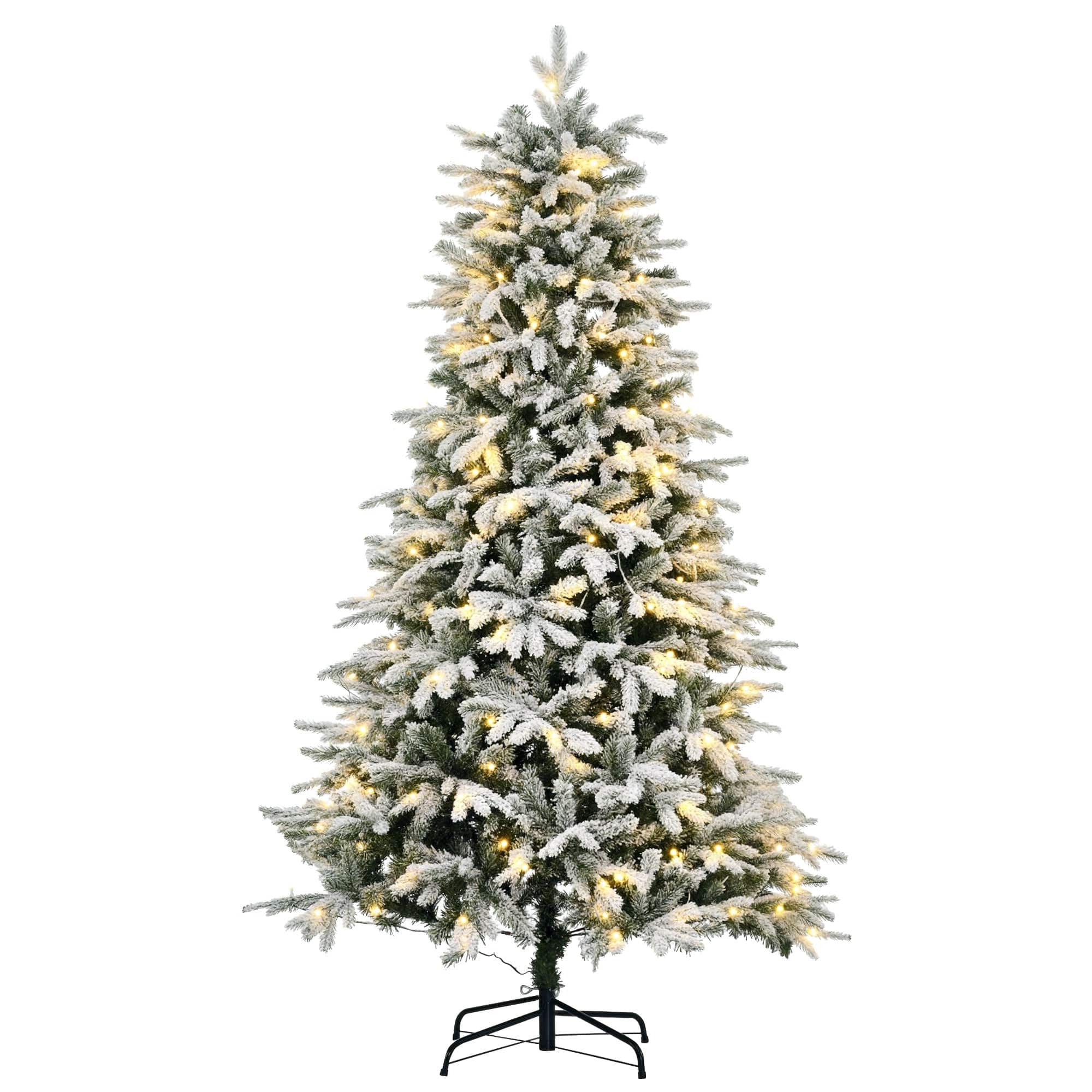 Kunstigt juletræ, inklusive kunstig sne og LED-lys, 180 cm, grøn og hvid