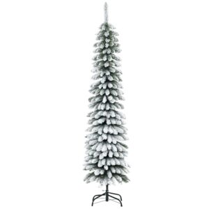 Kunstigt juletræ, snedækket, slankt design, brandsikkert, 180 cm, grøn/hvid