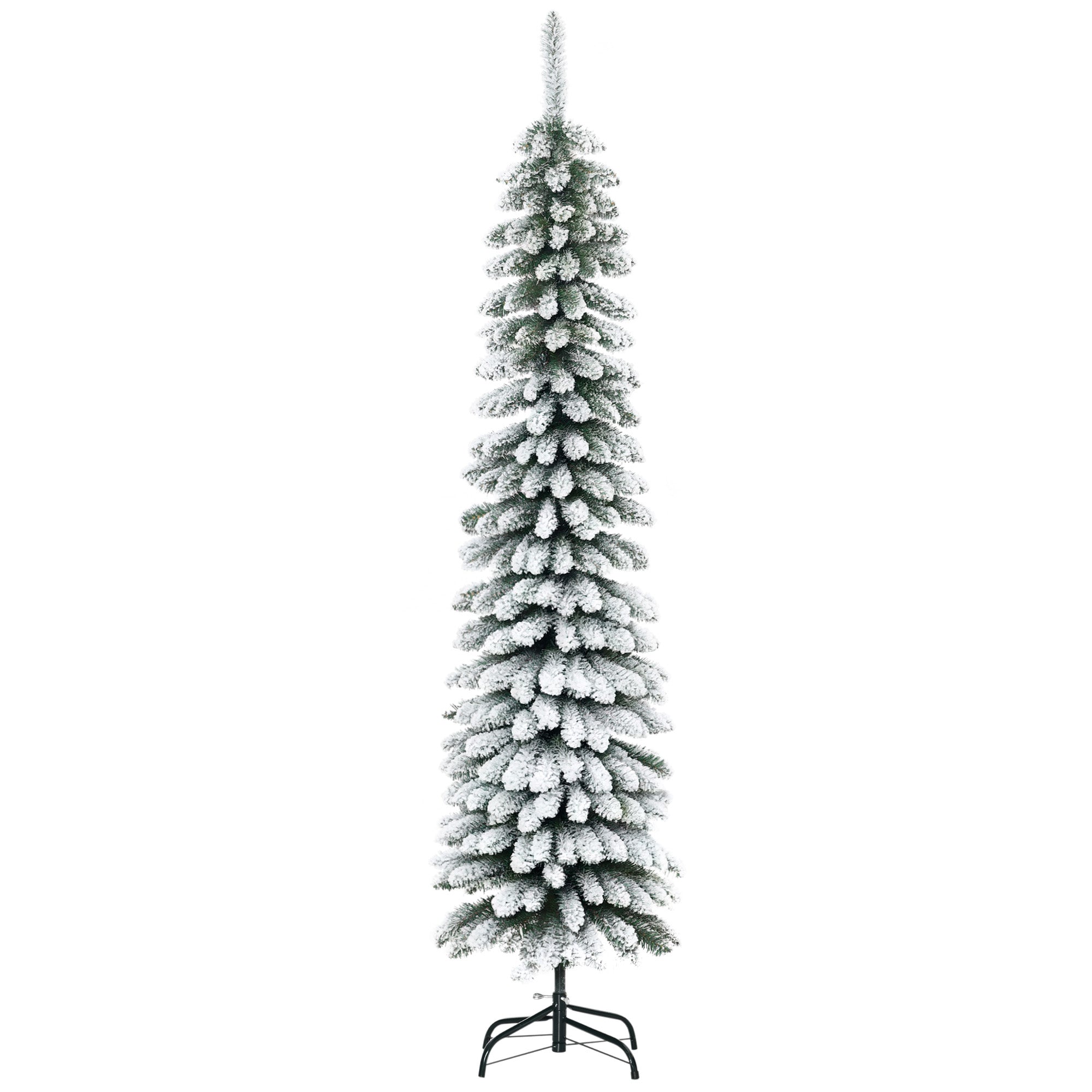 Kunstigt juletræ, snedækket, slankt design, brandsikkert, 180 cm, grøn/hvid