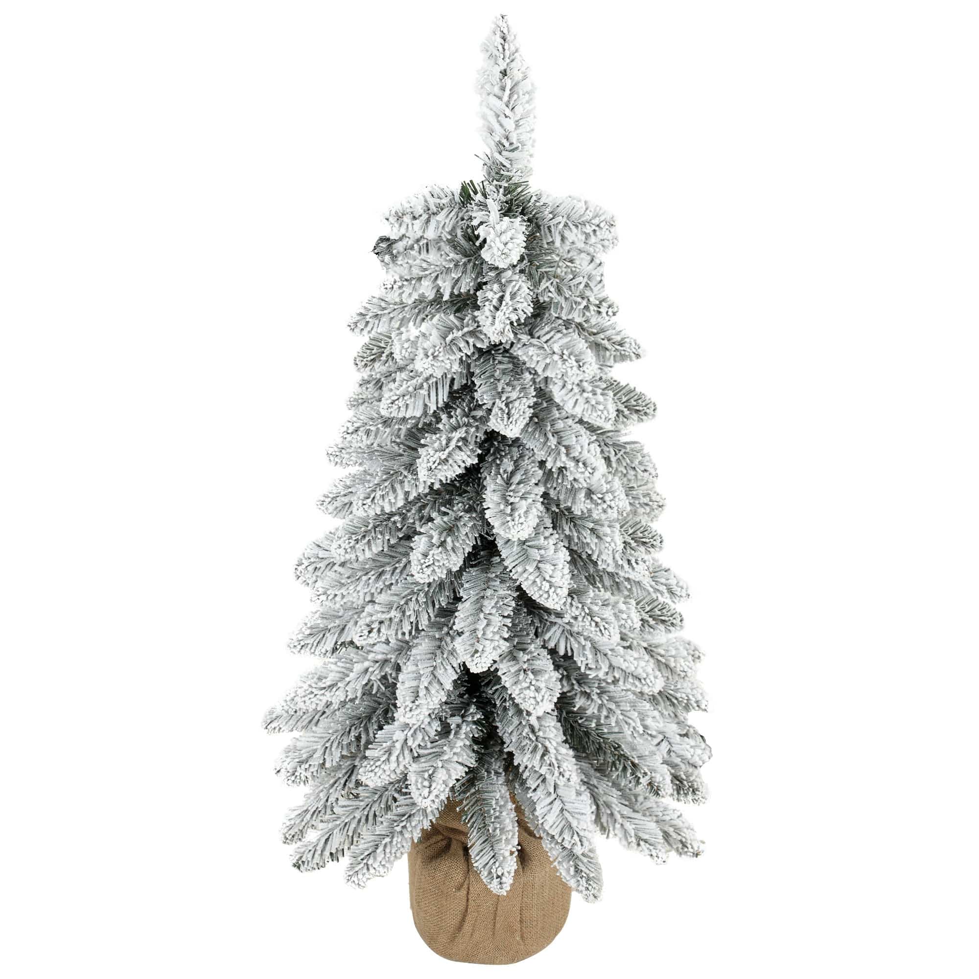 Kunstigt juletræ, 90 cm (3 fod), slankt blyantstræ med 107 grenspidser, jutebase, hvid